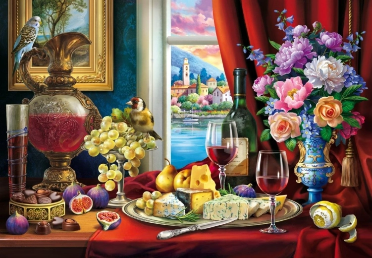 Puzzle Natură moartă cu vin 1000 piese