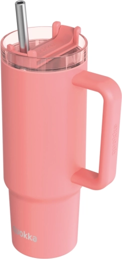 Cana termo din oțel inoxidabil Quokka Vibe Coral Drop Safe cu pai 880 ml