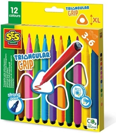 SES Creative markere triunghiulare cu prindere ergonomică, 12 culori