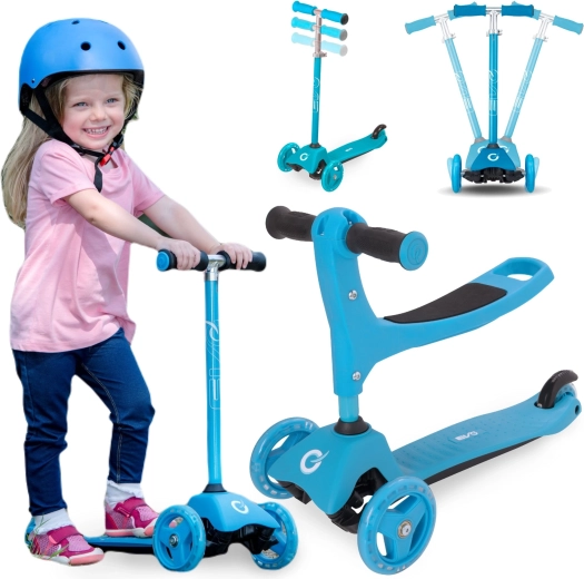 Trotinetă triciclu pentru copii Evo 2 în 1 cu scaun, albastru deschis