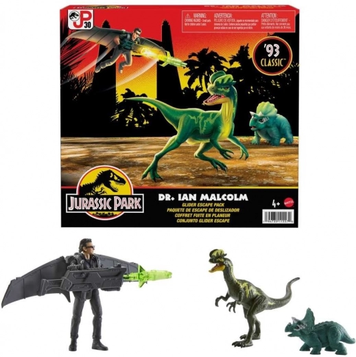 Jurassic World – set de figurine Ian Malcolm cu tovarăși dinozauri și planor