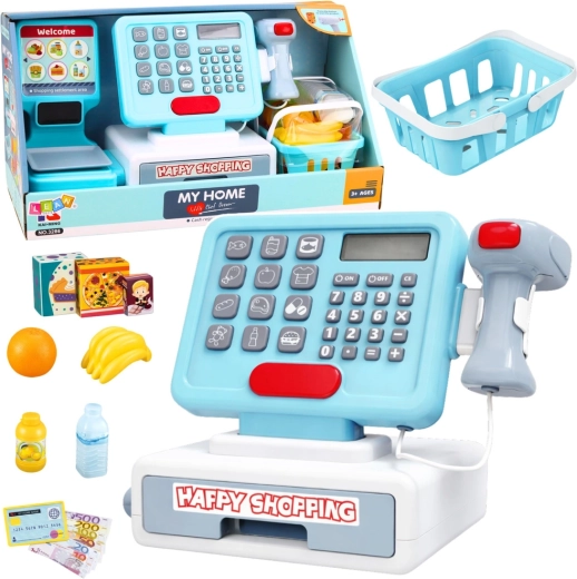 Casă de marcat interactivă pentru copii cu scanner, coș și alimente