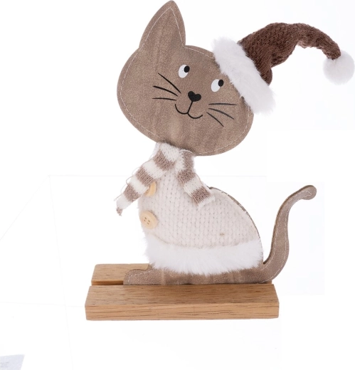 Decorațiune de Crăciun – pisică din lemn și blăniță
