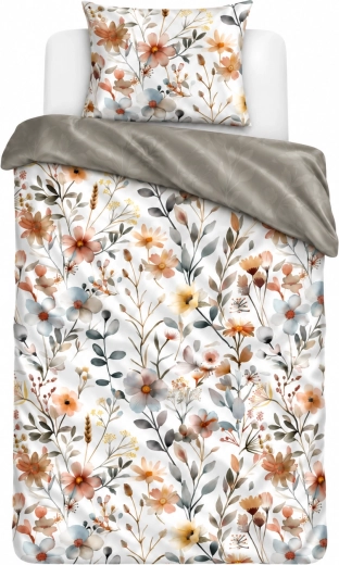 Lenjerie de pat din satin de bumbac Milagro Verde Boho cu flori bej-gri 140 × 200 cm