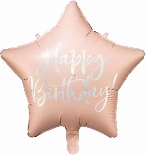 Balon din folie stea Happy Birthday roz pudrat deschis 40 cm - 1 bucată