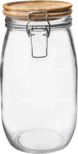Borcan din sticlă cu capac din bambus și închidere tip patent (cu clemă) 2,3 l