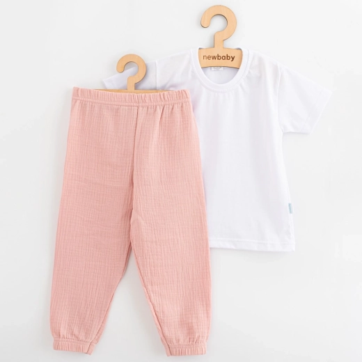Set pentru copii din bumbac, tricou și pantaloni din muselină New Baby Kindergarten, roz, 110