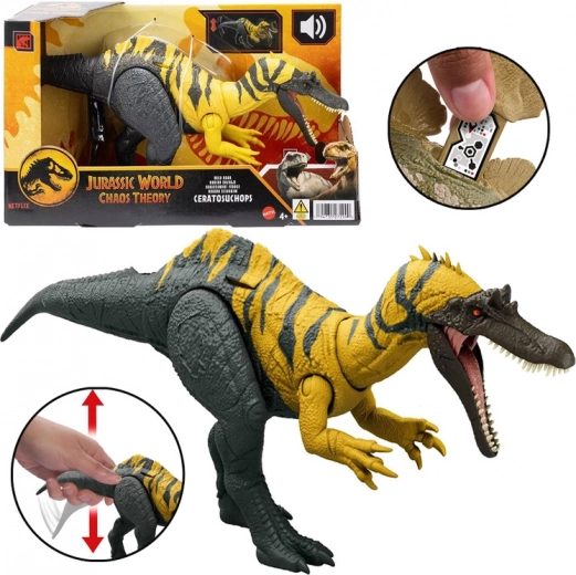 Figurină dinozaur Ceratosuchops Jurassic World cu răget sălbatic și părți mobile