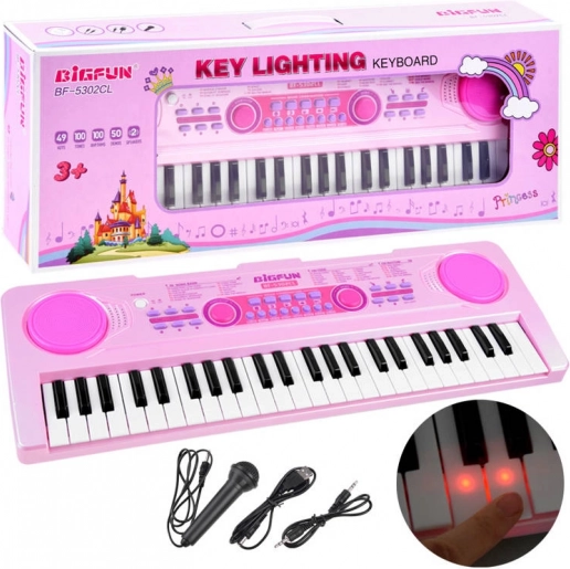 Claviatură electronică pentru copii BIGFUN cu clape iluminate, 49 de clape