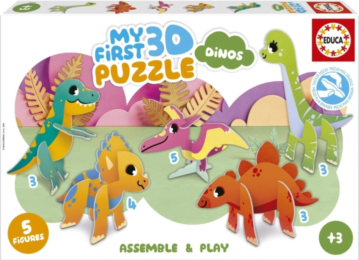 Educa primele mele puzzle 3D dinozauri 5 în 1 (3, 3, 3, 4, 5 piese)