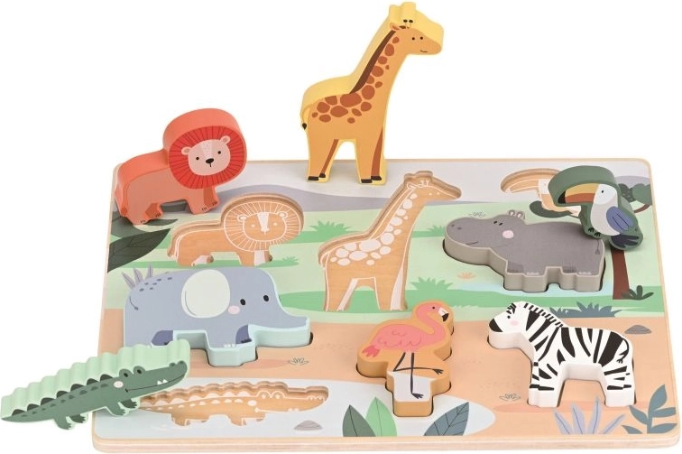Puzzle 3D din lemn Lelin Safari cu figurine
