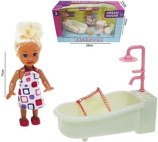 Mini păpușă 11 cm cu set de baie