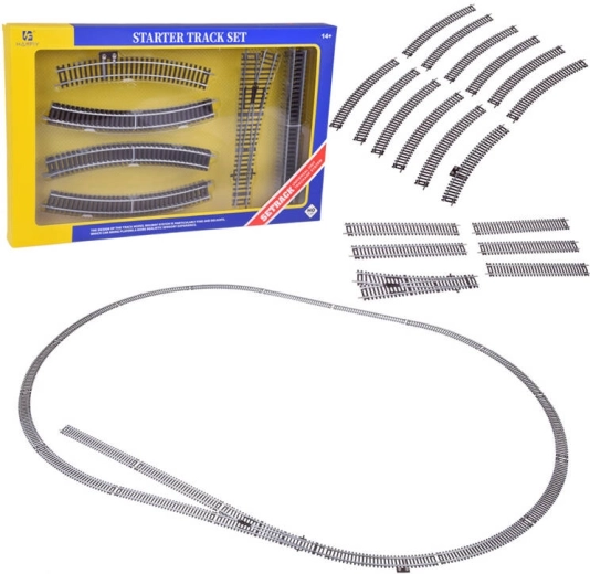 Set de șine H0 1:87 pentru modelism feroviar, metalice cu terasament din plastic, lungime 3 m