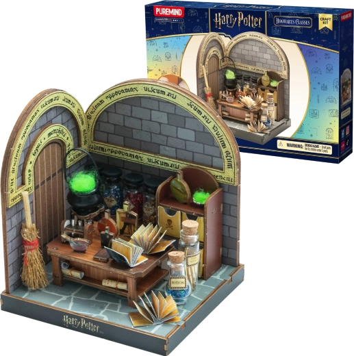Puremind Harry Potter puzzle 3D din lemn de asamblat – sala de poțiuni (dioramă DIY)