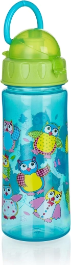 Sticlă de băut cu pai Bufniță 500 ml verde