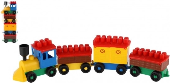 Set de construcție tren cu 3 vagoane LORI în săculeț
