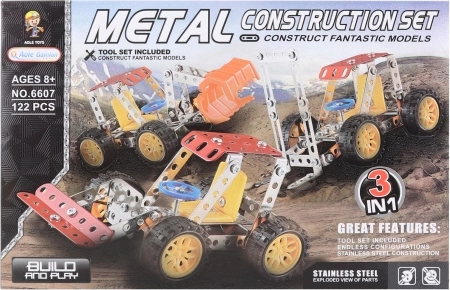 Set de construcție metalic cu șuruburi – 3 utilaje de construcții, 122 piese