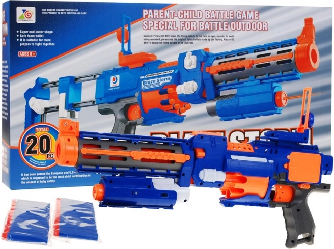 Blaze Storm blaster electric cu săgeți din spumă 2‑în‑1 cu pat, laser și 20 de săgeți (8+)
