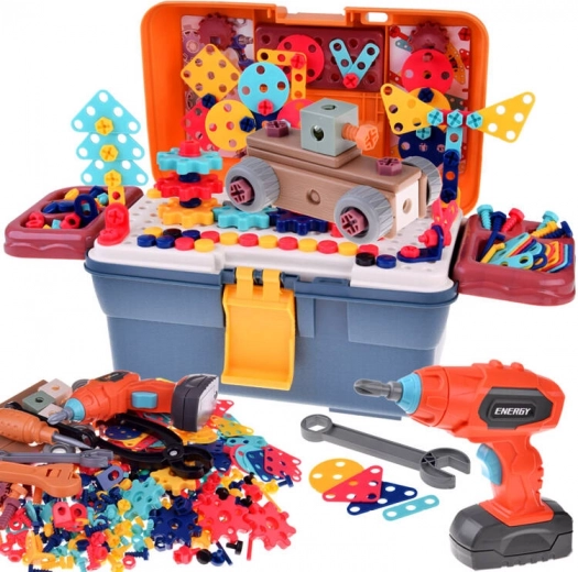 Trusă de atelier pentru copii cu șurubelniță electrică și set de construcție – 298 piese