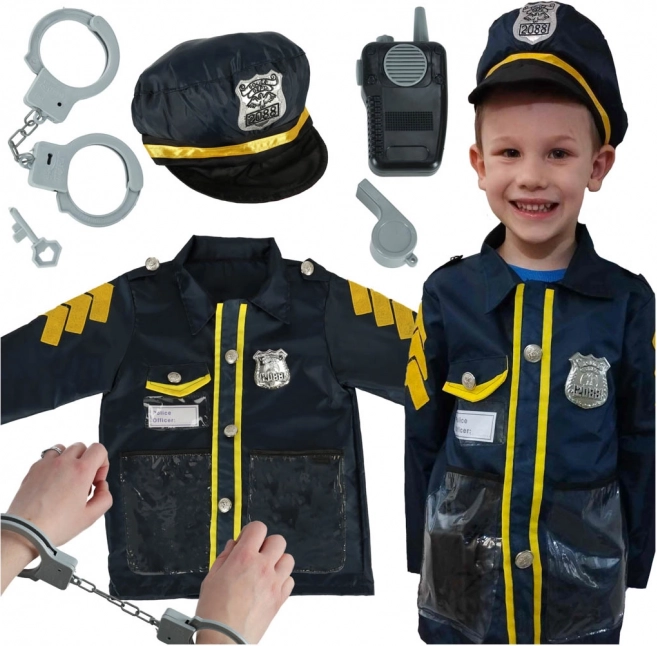 Costum de carnaval pentru copii - polițist cu set de accesorii, cătușe și pălărie, pentru vârsta 3-8 ani