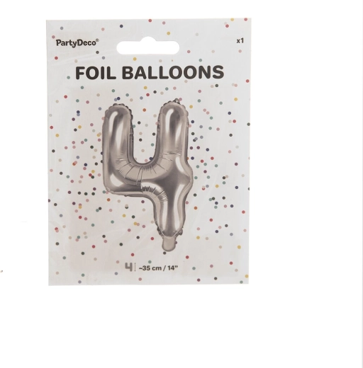 Balon din folie numărul 4 argintiu 35 cm