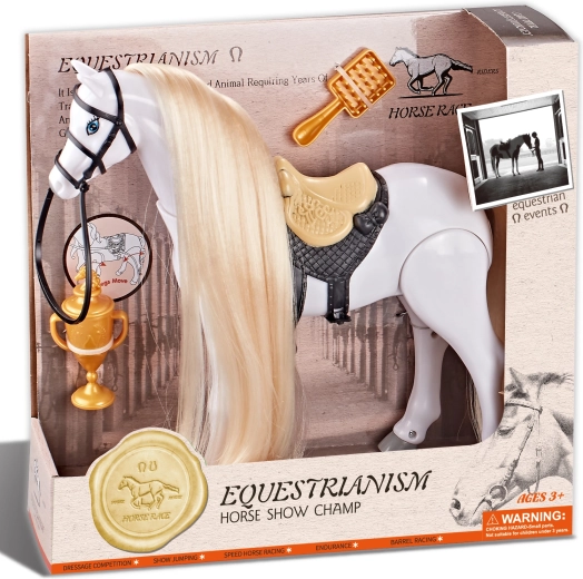 Cal de călărie alb cu sunete și accesorii Campion hipic