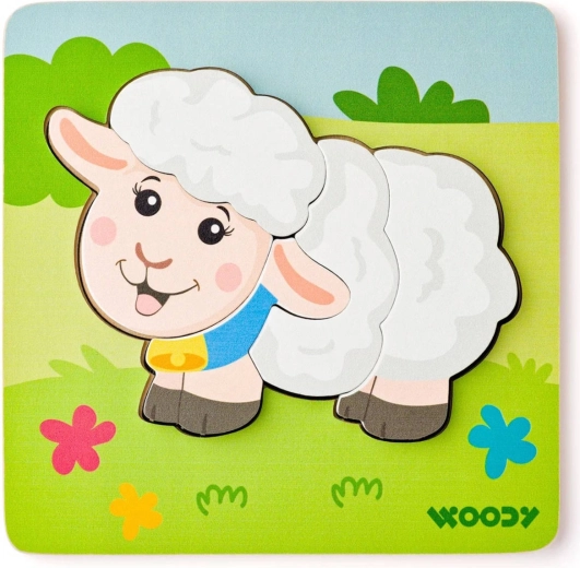 Woody baby puzzle de încastrat oiță 5 piese pe placă - 1 bucată