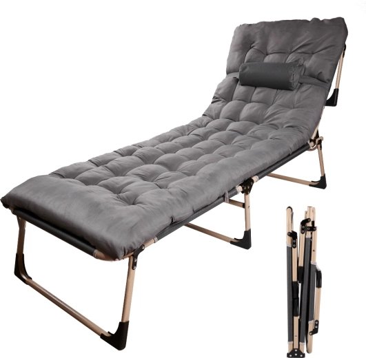 Pat pliant turistic/de campare Luaro cu saltea 193 cm, gri deschis