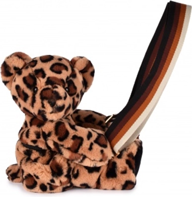 Geantă de umăr din pluș Doudou, model leopard, 30 cm