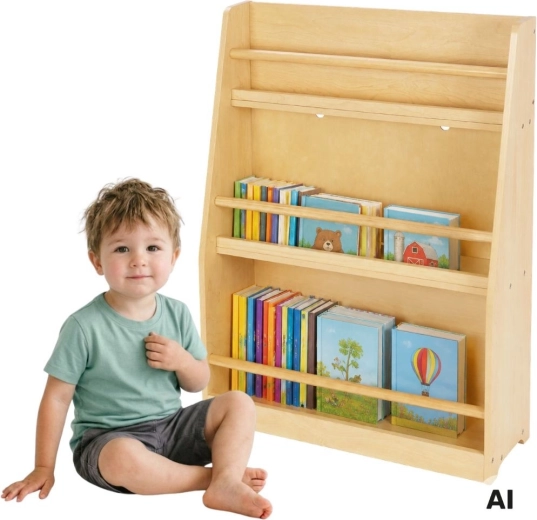 Bibliotecă din lemn pentru copii TOOKY TOY cu 3 rafturi