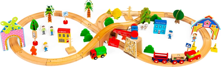 Calea ferată din lemn 74 piese Ecotoys