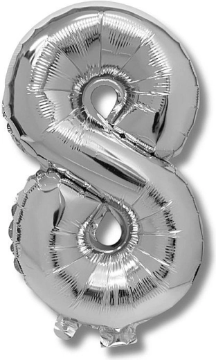 Balon din folie, cifra 8, argintiu, 40 cm