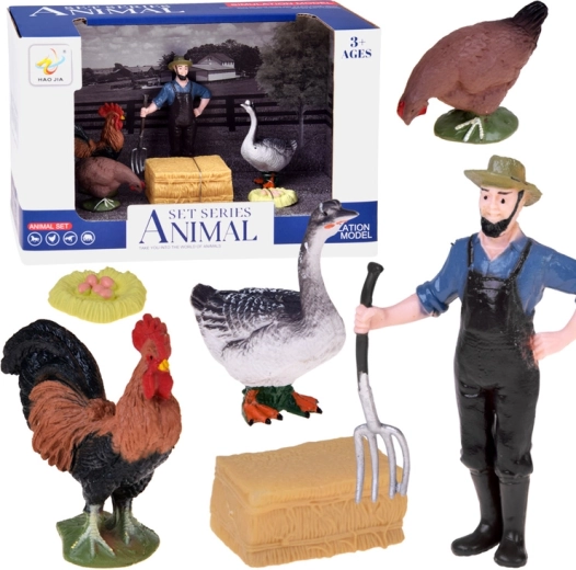Set de figurine cu fermier și păsări de curte