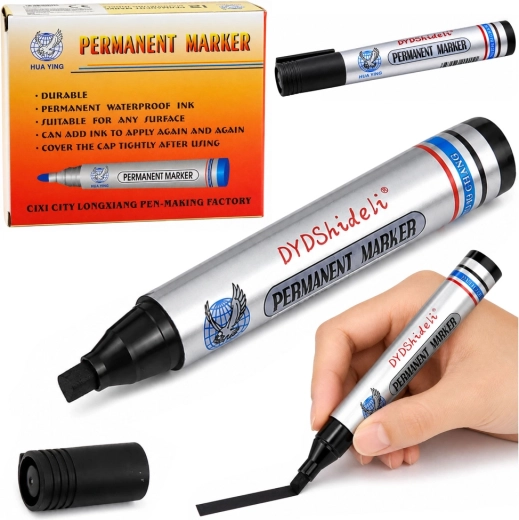 Marker permanent rezistent la apă, negru, cu vârf rotund 13,5 cm - 1 bucată