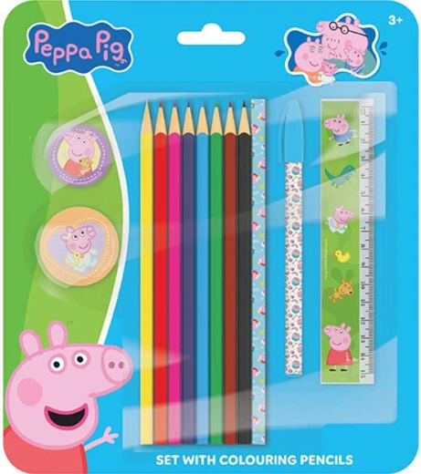 Set de scris și desenat Purcelușa Peppa cu creioane colorate