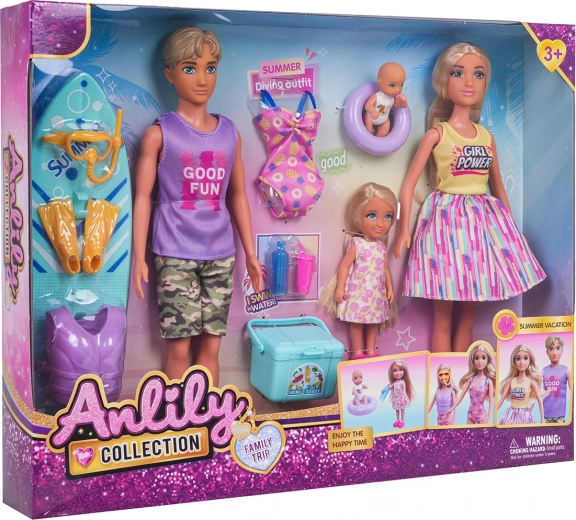 Set de plajă pentru familie cu păpuși și accesorii