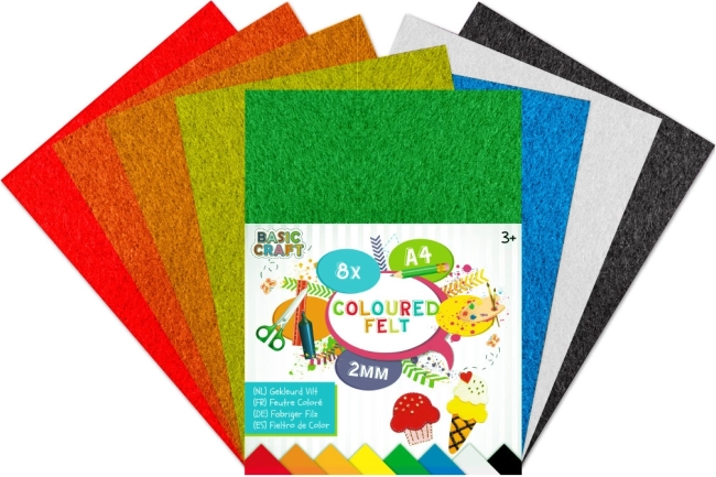 Set de coli din fetru colorate A4, 8 foi, 2 mm
