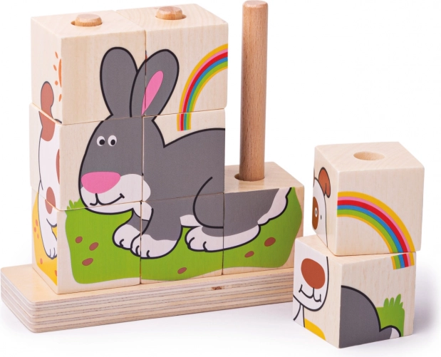 Bigjigs Baby cuburi din lemn pentru sortare animale
