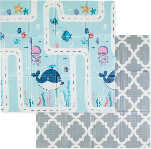 Salteluță pliabilă pentru joacă Petite&Mars Campy L 130 × 200 cm animals & hexagon