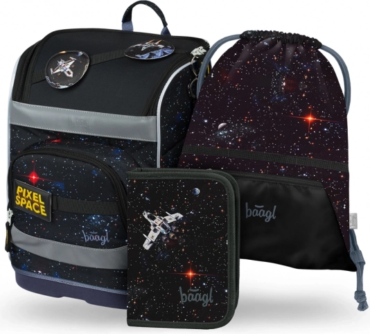 Set școlar BAAGL: Zippy Plus Pixel Space - ghiozdan, penar, săculeț