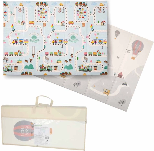 Covoraș educațional pliabil din spumă, cu două fețe, pentru copii, 150 × 200 cm – străzi și baloane