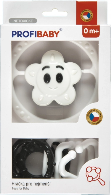 Set de zornăitoare alb-negru – lanț pentru cărucior și zornăitoare steluță/flower