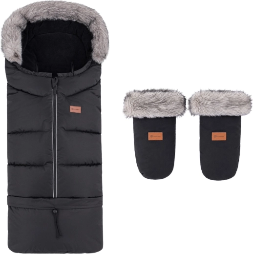 Petite&Mars set de iarnă: sac de iarnă Arctic 4v1 și mănuși pentru cărucior Fjora – forever black