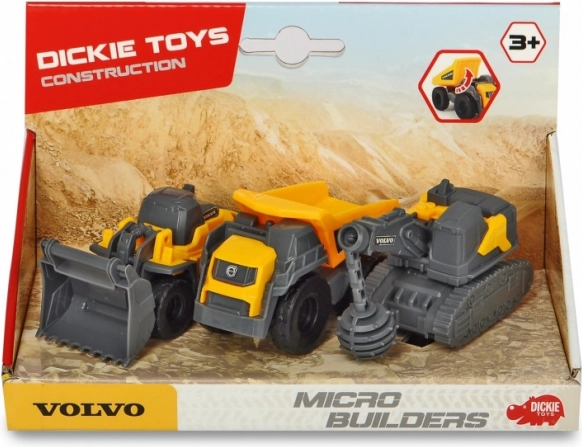 Set 3 vehicule de construcții Volvo: Compactor, Basculantă și Excavator