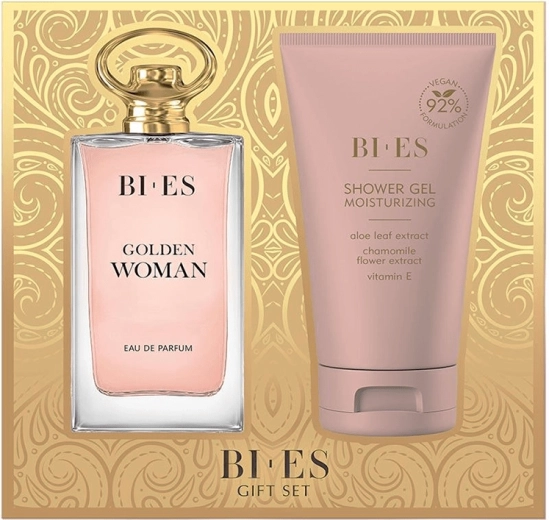 Set cadou pentru femei BI-ES Golden Woman – apă de parfum 90 ml + gel de duș 150 ml