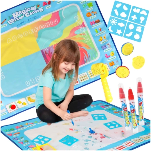 Covoraș de desenat cu apă 100 × 80 cm cu alfabet și set de accesorii
