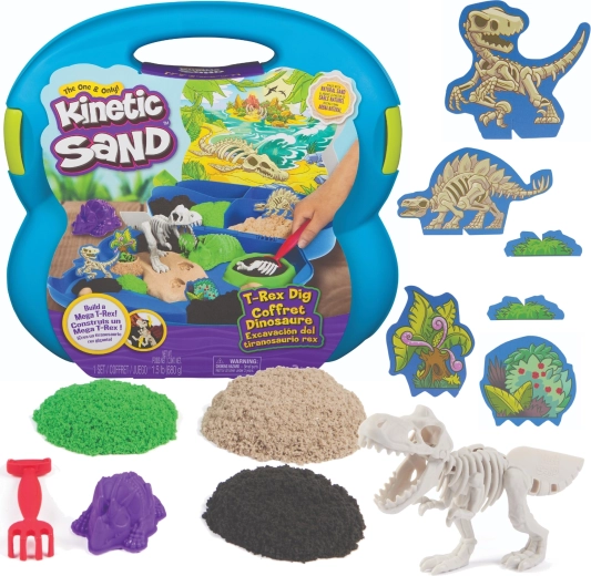 Nisip kinetic T‑Rex săpături cu schelet și accesorii