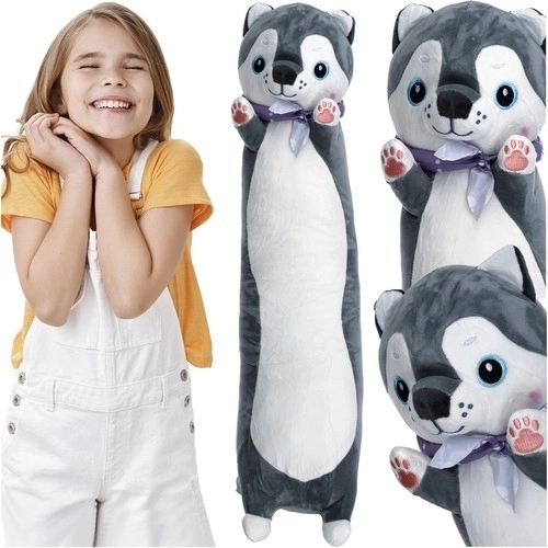 Câine husky de pluș 70 cm KRUZZEL – jucărie lungă de îmbrățișat și pernă