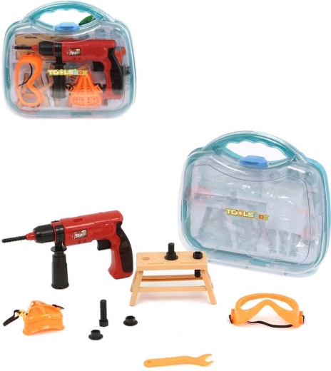 Set de unelte din plastic pentru copii cu bormașină în valiză