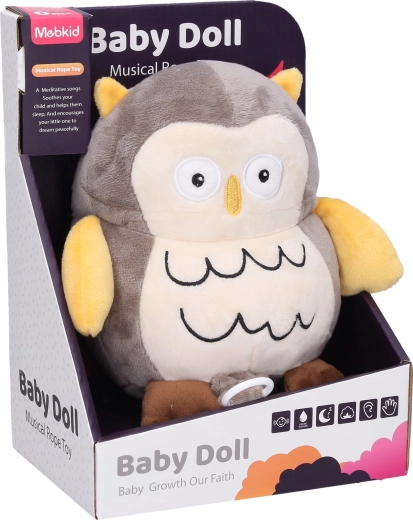 Bufniță de pluș cu mecanism de întors (wind-up) cu melodie de leagăn 19 cm